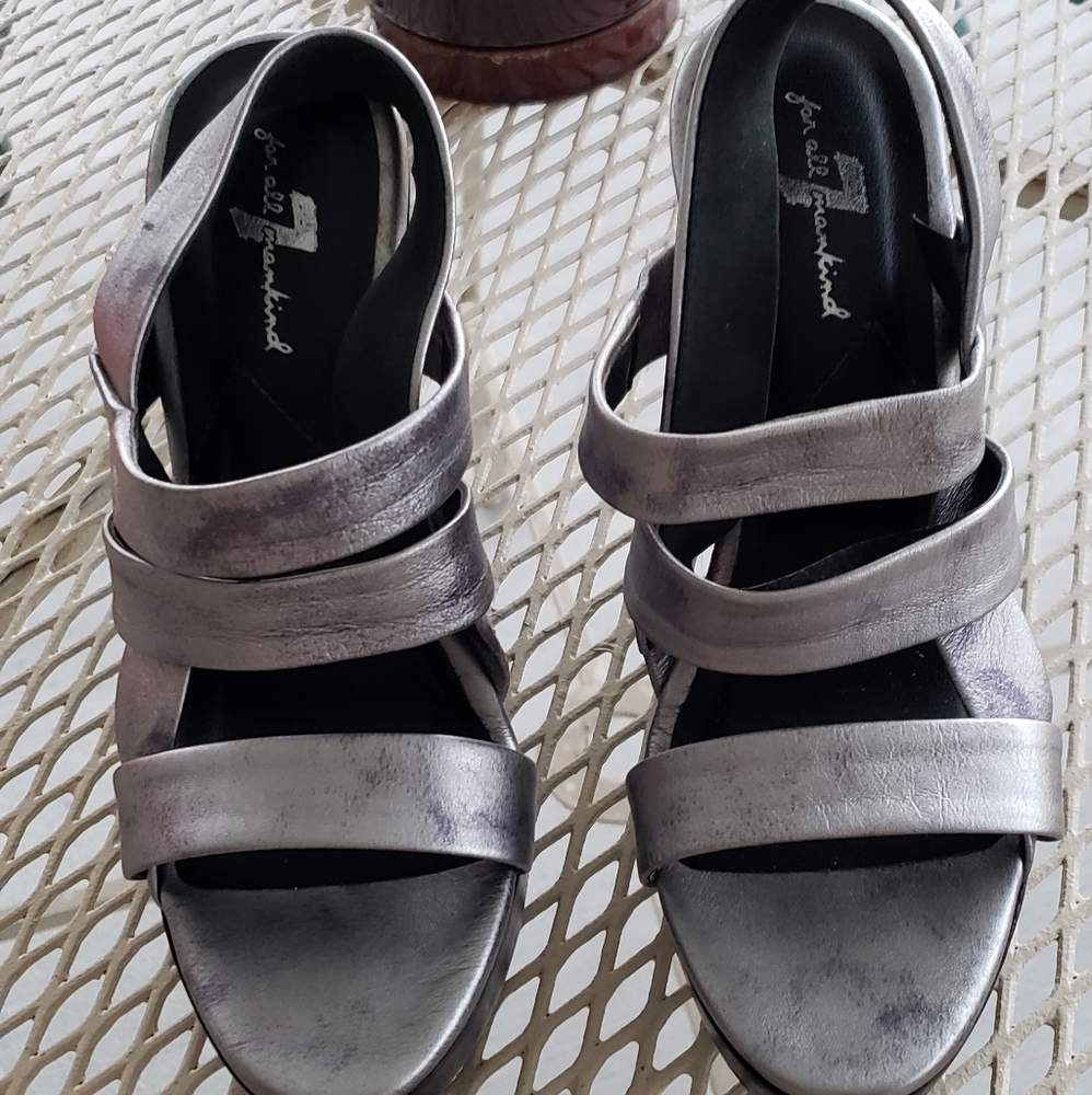 Metallic Strappy Wedge Sandals